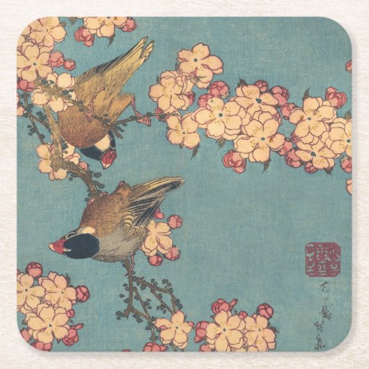 Vogels Bloemen Hokusai Japanse kunst Kartonnen Onderzetters (Voorkant)