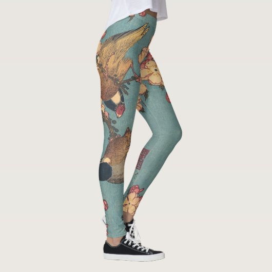 Vogels Bloemen Hokusai Japanse kunst Leggings (Rechts)