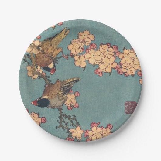 Vogels Bloemen Hokusai Japanse kunst Papieren Bordje (Voorkant)