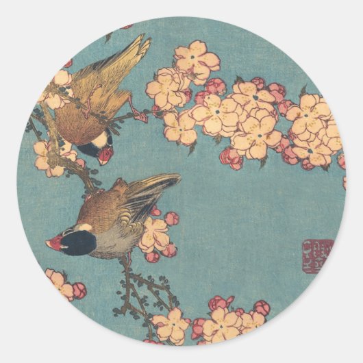 Vogels Bloemen Hokusai Japanse kunst Ronde Sticker (Voorkant)