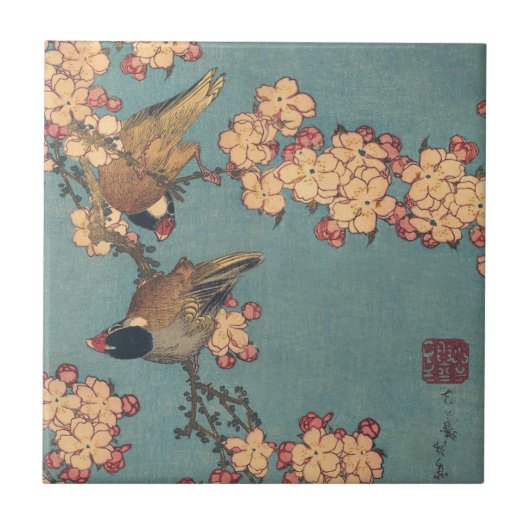 Vogels Bloemen Hokusai Japanse kunst Tegeltje (Voorkant)