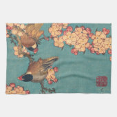 Vogels Bloemen Hokusai Japanse kunst Theedoek (Horizontaal)