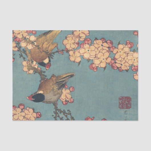 Vogels Bloemen Hokusai Japanse kunst Tissuepapier (Voorkant)