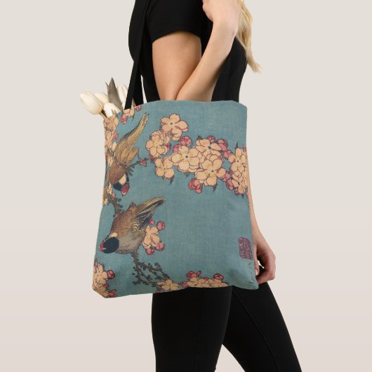 Vogels Bloemen Hokusai Japanse kunst Tote Bag (Dichtbij)