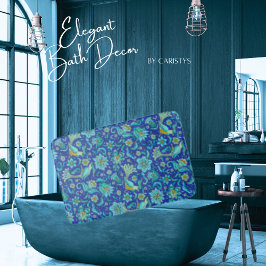 Vogels Bloemen Koningsblauw, Geel Badmat