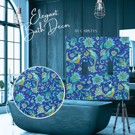 Vogels Bloemen Koningsblauw, Geel Keramische Knop