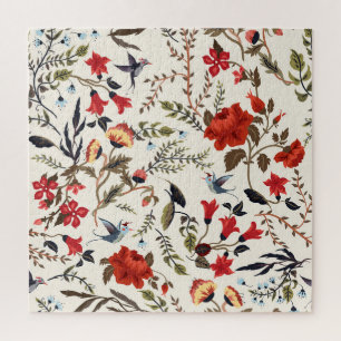 Vogels & Bloemen: Naadloos bloemontwerp Legpuzzel