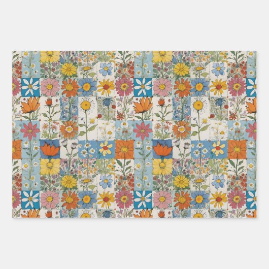 Vogels Bloemen Patchwork en Vogelhuisjes Inpakpapier Vel (Voorkant 3)