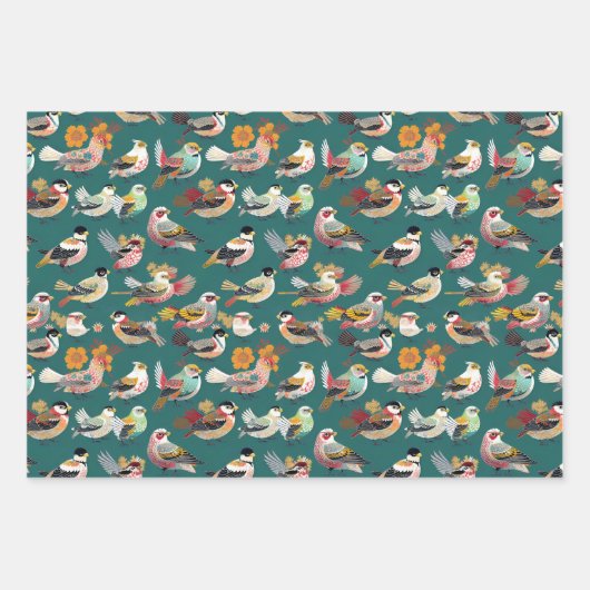 Vogels Bloemen Patchwork en Vogelhuisjes Inpakpapier Vel (Voorkant 2)
