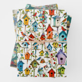 Vogels Bloemen Patchwork en Vogelhuisjes Inpakpapier Vel (In situ)