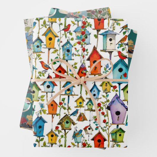 Vogels Bloemen Patchwork en Vogelhuisjes Inpakpapier Vel (In situ)