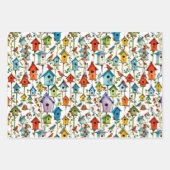Vogels Bloemen Patchwork en Vogelhuisjes Inpakpapier Vel (Voorkant)