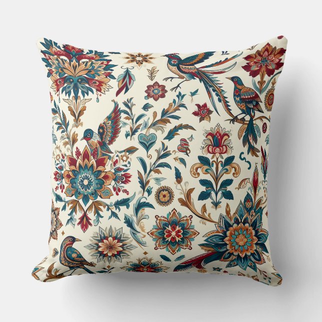  Vogels & Bloemen Patroon Kussen (Voorkant)