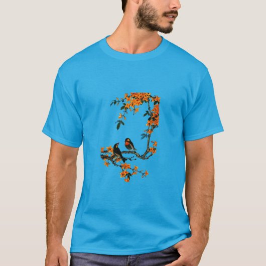 VOGELS & BLOEMEN SCHILDEREN MANNEN BLAUWGROEN CASU T-SHIRT (Voorkant)