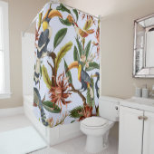 Vogels & Bloemen: Tropisch patroon. Douchegordijn (In situ)