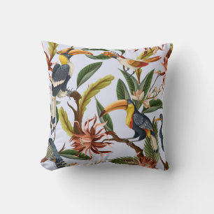 Vogels & Bloemen: Tropisch patroon. Kussen