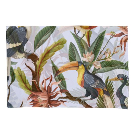 Vogels & Bloemen: Tropisch  patroon. Kussensloop (Voorkant)