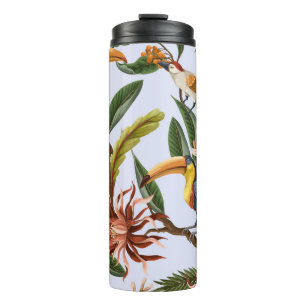 Vogels & Bloemen: Tropisch patroon. Thermosbeker