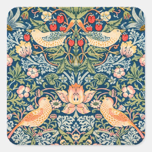 Vogels & Bloemen Wm Morris  Vierkante Sticker (Voorkant)