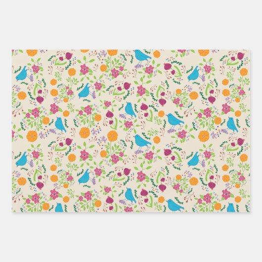 Vogels Bloemen Wrapping Papier Flat Sheet Set van Inpakpapier Vel (Voorkant 3)