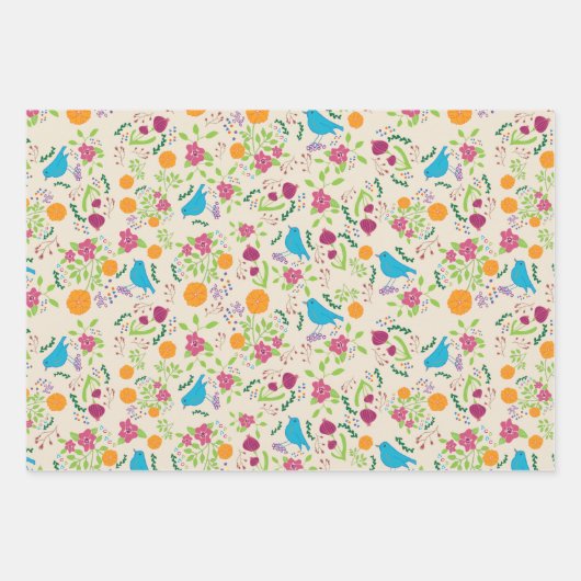Vogels Bloemen Wrapping Papier Flat Sheet Set van Inpakpapier Vel (Voorkant 2)