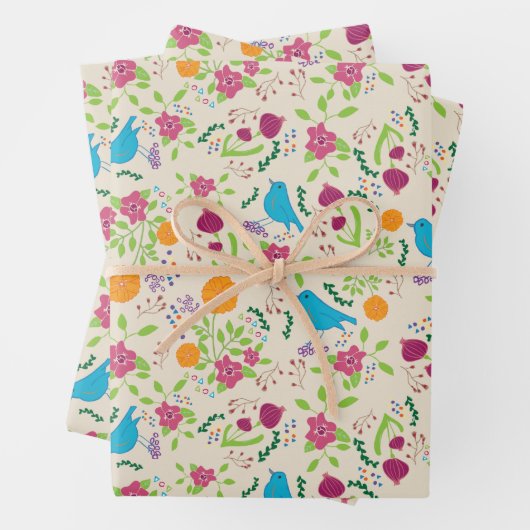 Vogels Bloemen Wrapping Papier Flat Sheet Set van Inpakpapier Vel (In situ)