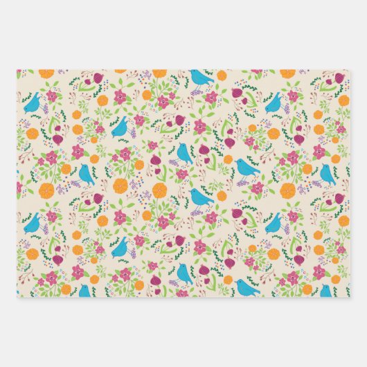 Vogels Bloemen Wrapping Papier Flat Sheet Set van Inpakpapier Vel (Voorkant)