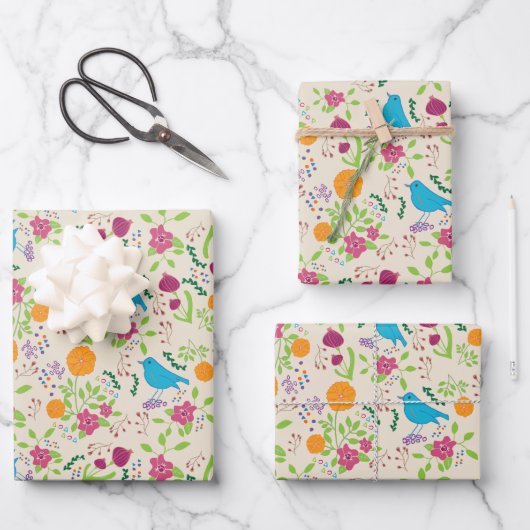 Vogels Bloemen Wrapping Papier Flat Sheet Set van  Inpakpapier Vel (Voorkant)