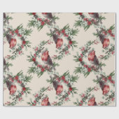 Vogels Bloemenbessen Kerstmis Cadeaupapier (Vlak)