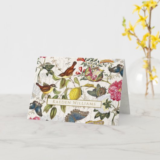  Vogels Botanisch Gevouwen Wenskaart Kaart (Gele Bloem)