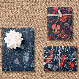 Vogels Botanisch Woodland Dieren Blauw Rode Patroo Inpakpapier Vel