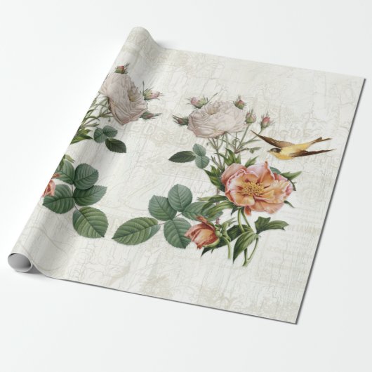 vogels Botanische bloemen Ephemera ontkoppeling Cadeaupapier (Uitgerold)