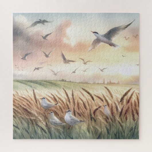 Vogels boven een korenveld legpuzzel (Verticaal)