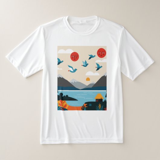 Vogels boven een meer t-shirt (Laagn)