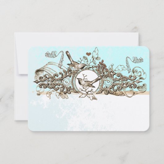 vogels Bronze Scroll Wedding RSVP Kaartje (Voorkant)