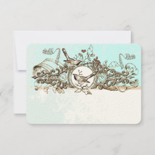  vogels Bronze Scroll Wedding RSVP Kaartje