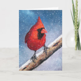 VOGELS: CARDINAL: SNEEUW: OLIEPASTEL ART FEESTDAGEN KAART