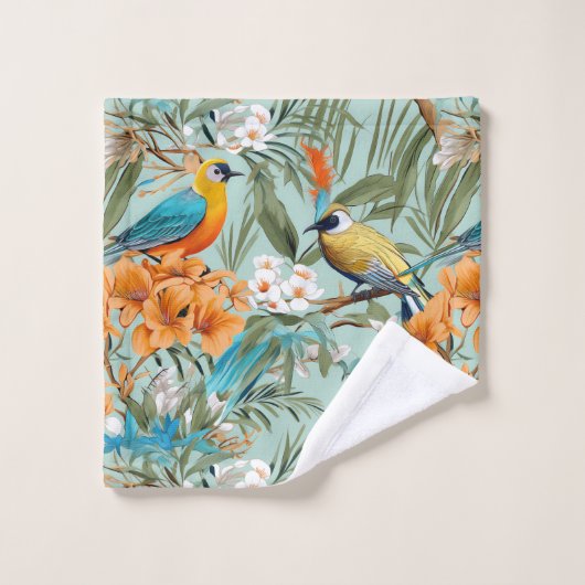 Vogels Chinoiserie Mint Sinaasappel Bad Handdoek (Wasdoekje)