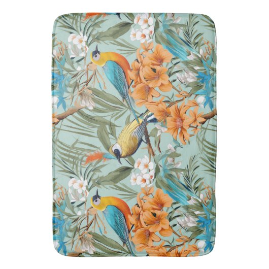 Vogels Chinoiserie Mint Sinaasappel Badmat (Voorkant Verticaal)