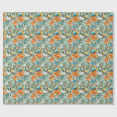 Vogels Chinoiserie Mint Sinaasappel Cadeaupapier (Vlak)