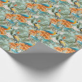 Vogels Chinoiserie Mint Sinaasappel Cadeaupapier (Hoek)
