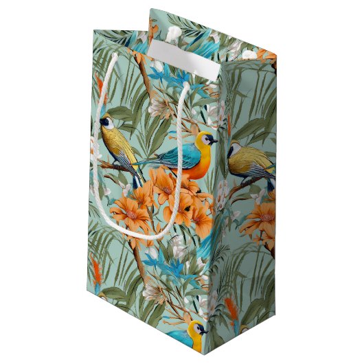 Vogels Chinoiserie Mint Sinaasappel Klein Cadeauzakje (Achterkant Gekanteld)