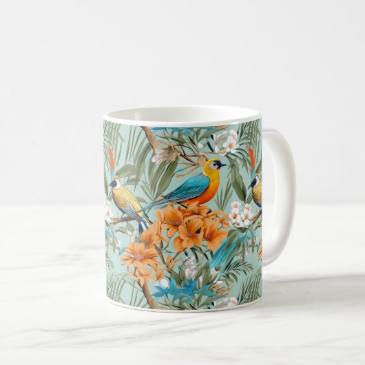 Vogels Chinoiserie Mint Sinaasappel Koffiemok (Voorkant rechts)