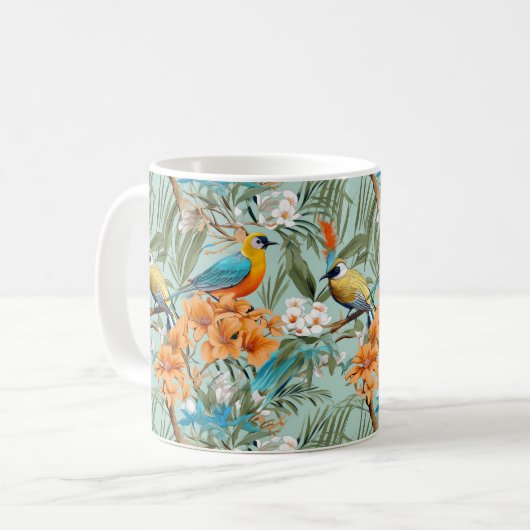 Vogels Chinoiserie Mint Sinaasappel Koffiemok (Voorkant links)