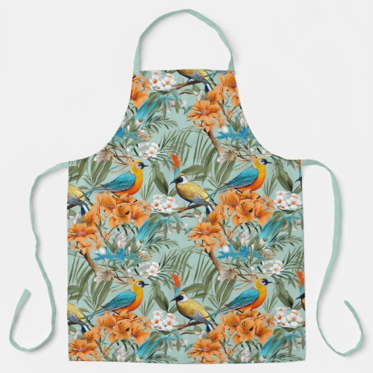 Vogels Chinoiserie Mint Sinaasappel Schort (Voorkant)