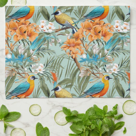 Vogels Chinoiserie Mint Sinaasappel Theedoek (Gevouwen)