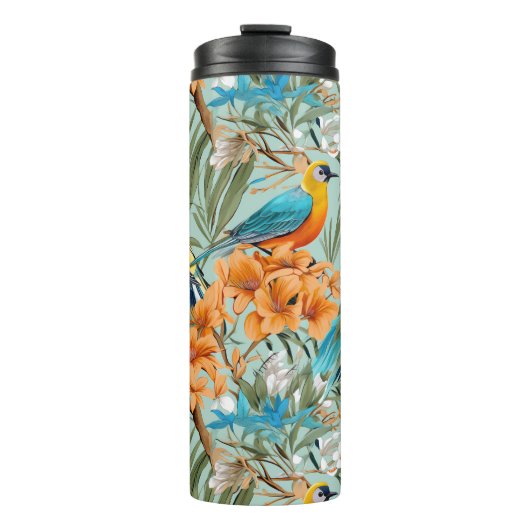 Vogels Chinoiserie Mint Sinaasappel Thermosbeker (Voorkant)
