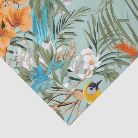 Vogels Chinoiserie Mint Sinaasappel Tissuepapier (Detail)