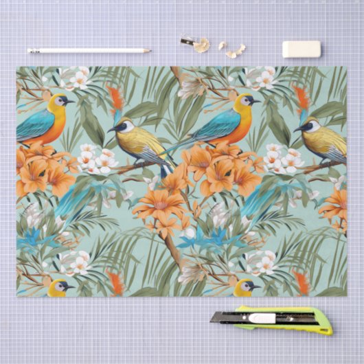 Vogels Chinoiserie Mint Sinaasappel Tissuepapier (Craft)