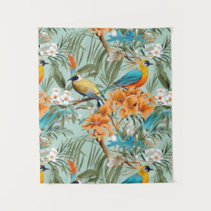 Vogels Chinoiserie Mint Sinaasappel Wandkleed